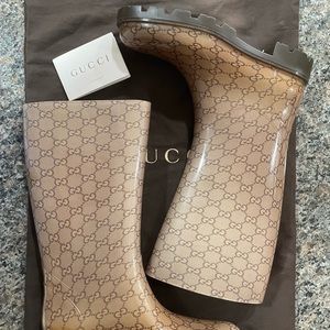 Gucci Brown Monogram Rain Boots